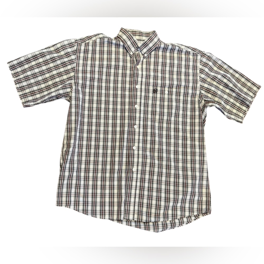 Gunnison Creek Men's Large Burgundy Plaid Button-Down Short Sleeve Shirt